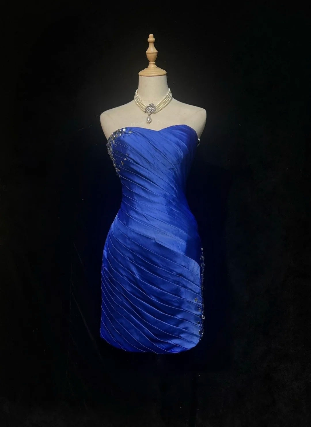 Trägerloses silbernes Vintage-Abendkleid, A-Linie, Geburtstagskleid J9370