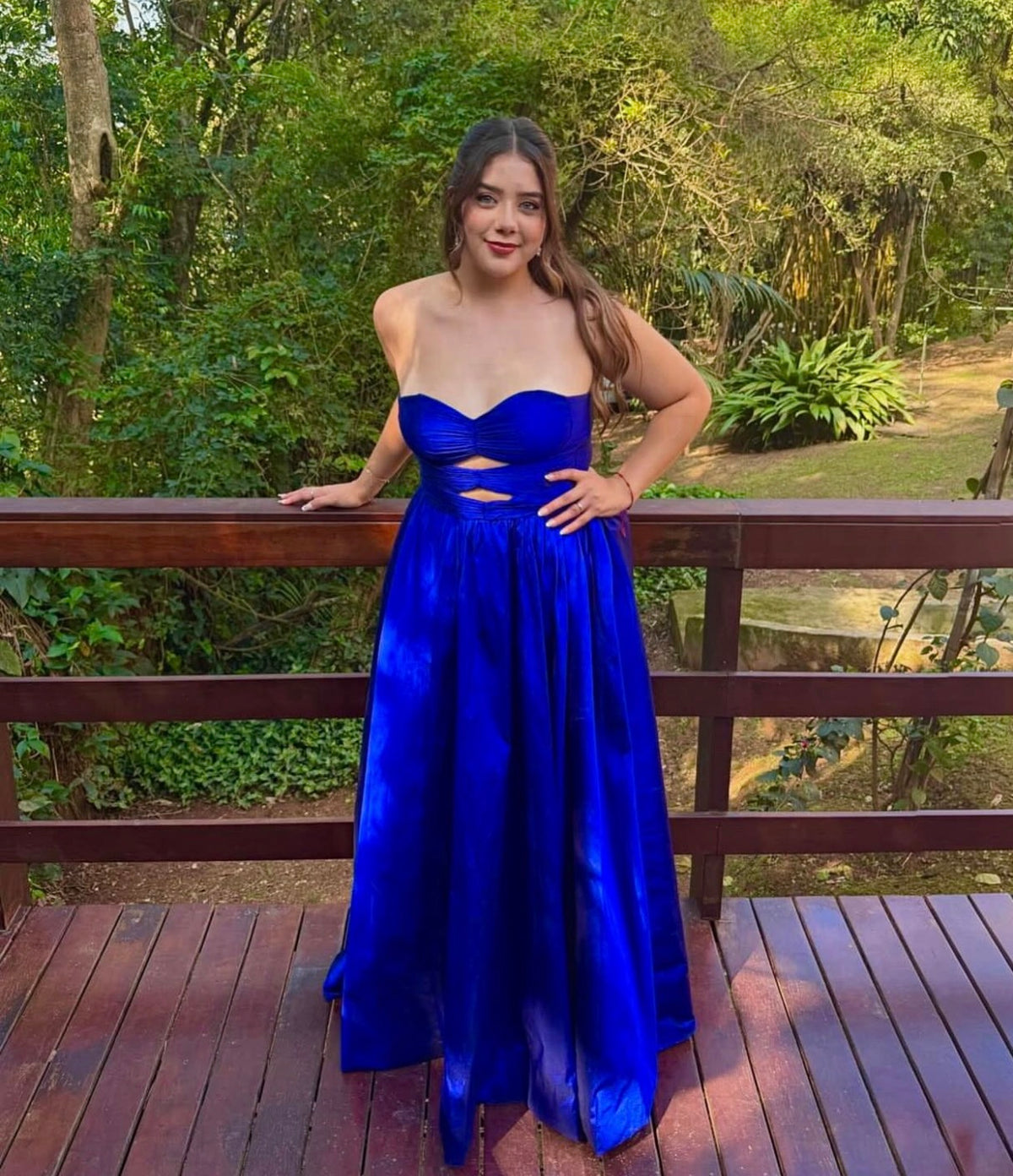 Strapless Royal Blue Satin Wedding Guest Dress Evening Gown J12089