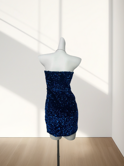 Strapless Royal Blue Sheath Sequins Homecoming Dress  J10305