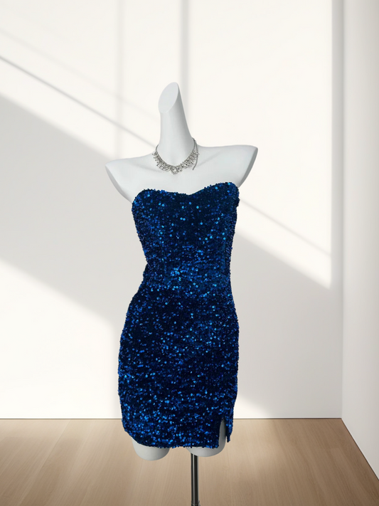 Strapless Royal Blue Sheath Sequins Homecoming Dress  J10305