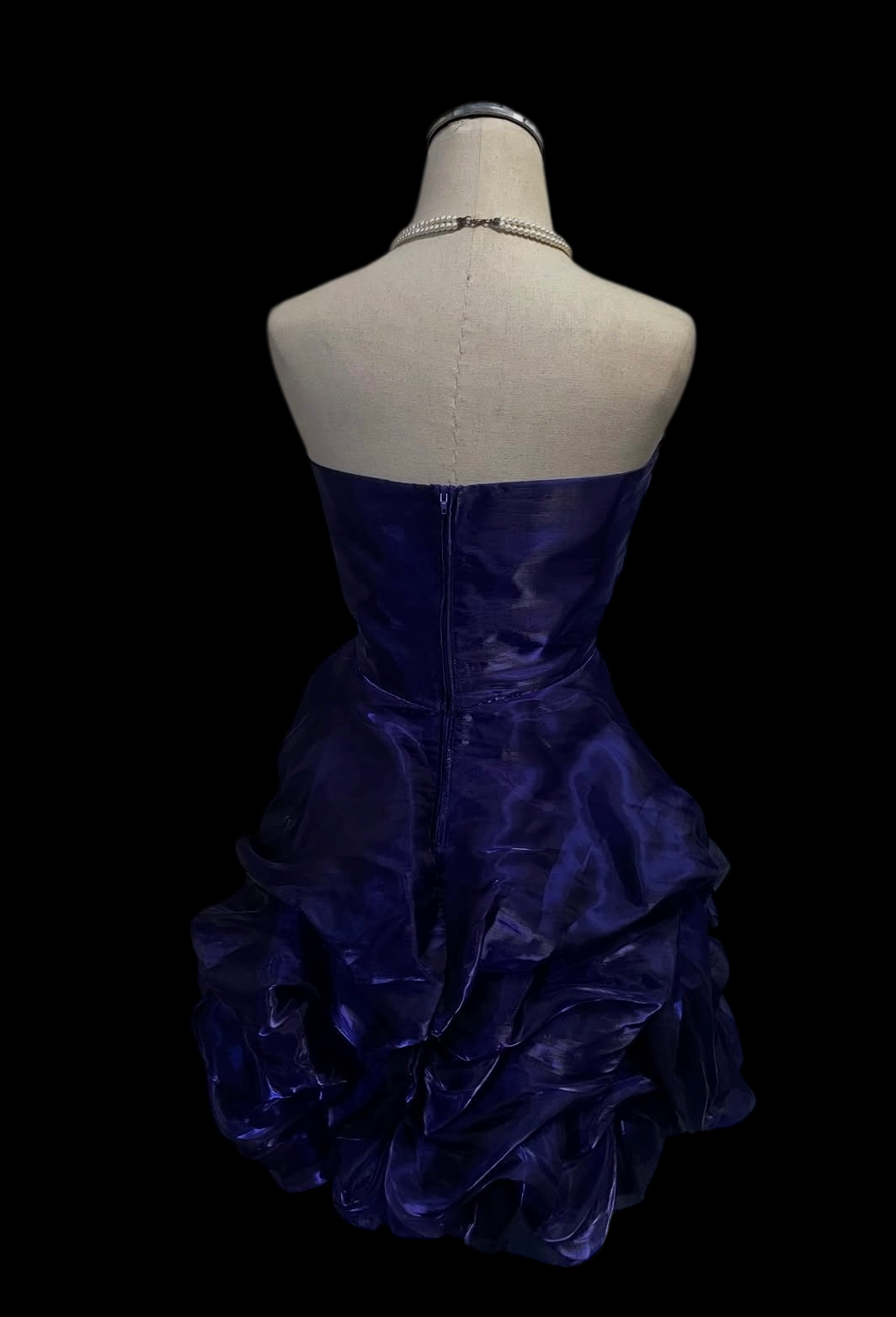 Trägerloses silbernes Vintage-Abendkleid, A-Linie, Geburtstagskleid J9370