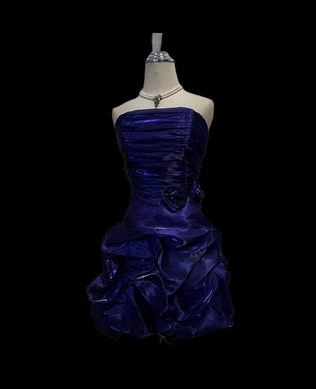 Trägerloses silbernes Vintage-Abendkleid, A-Linie, Geburtstagskleid J9370