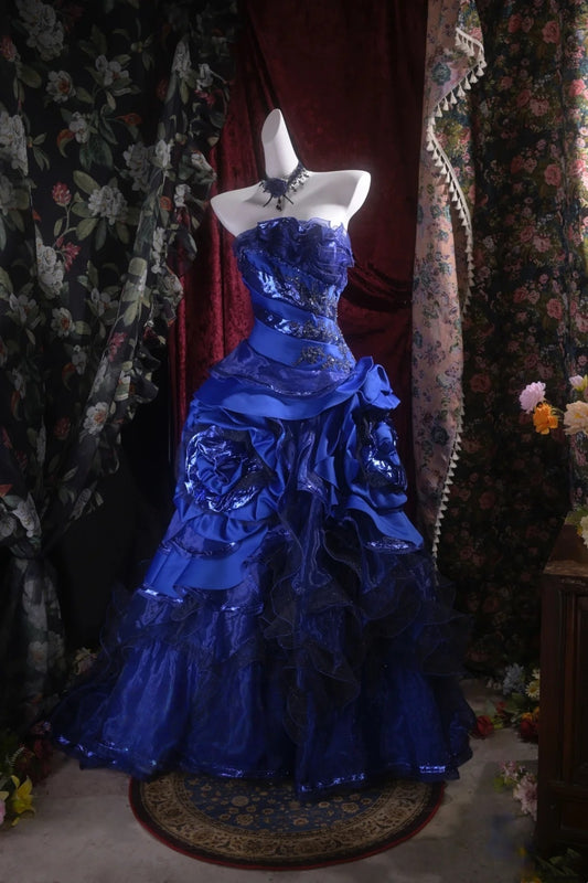 Robe de bal bustier violette en satin avec appliques, robe de soirée formelle J9413