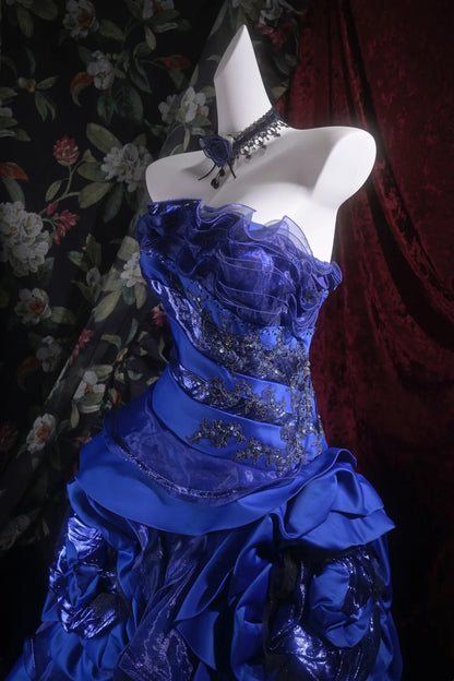 Strapless Royal Blue Sweet 16 Birthday Dress A Line Formal Prom Dress J10186