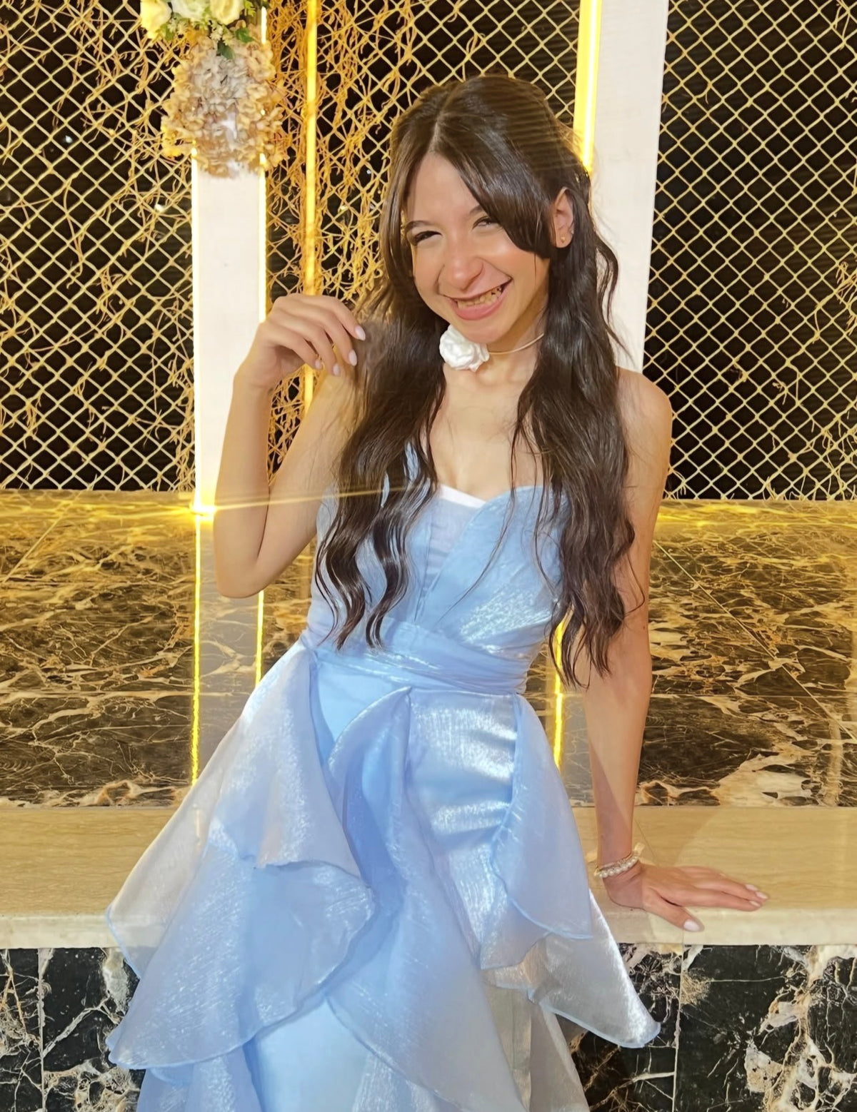Strapless Ruffled Blue Formal Prom Dress A Line Evening Gown   J12145