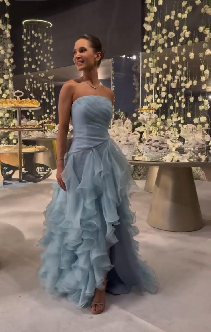 Trägerloses silbernes Vintage-Abendkleid, A-Linie, Geburtstagskleid J9370