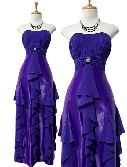 Strapless Ruffled Retro Purple Formal Prom Dress  J11955