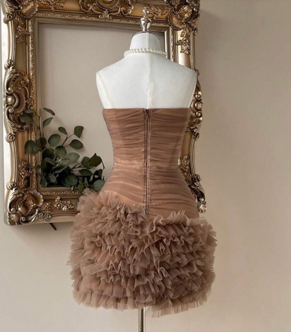 Strapless Ruffled Sheath Homecoming Dress Tulle Birthday Dress  J11357