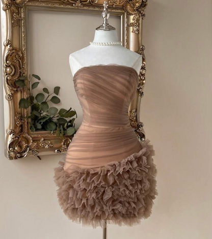 Strapless Ruffled Sheath Homecoming Dress Tulle Birthday Dress  J11357