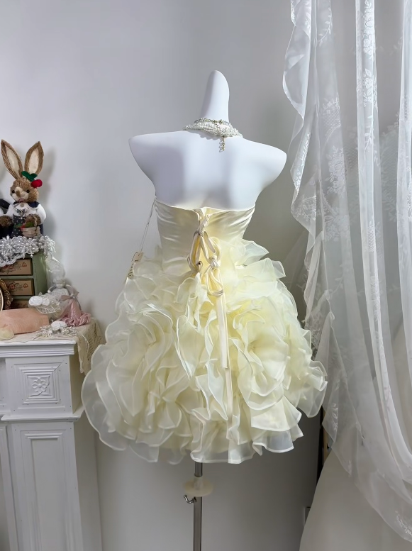 Strapless Ruffled Yellow Homecoming Dress Short Birthday Dress  J11178