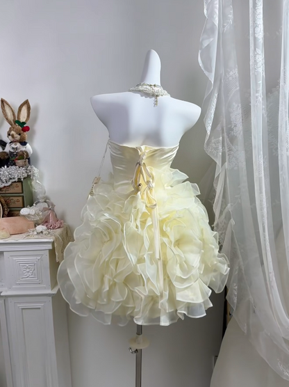 Strapless Ruffled Yellow Homecoming Dress Short Birthday Dress  J11178