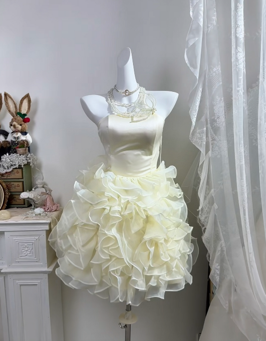 Strapless Ruffled Yellow Homecoming Dress Short Birthday Dress  J11178