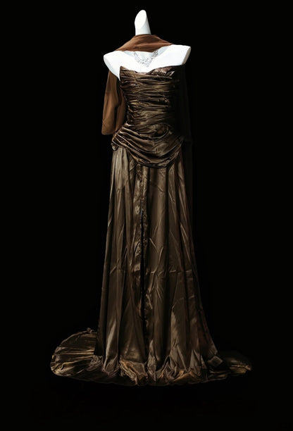 Strapless Satin Formal Prom Dress Retro Evening Gown  J11819