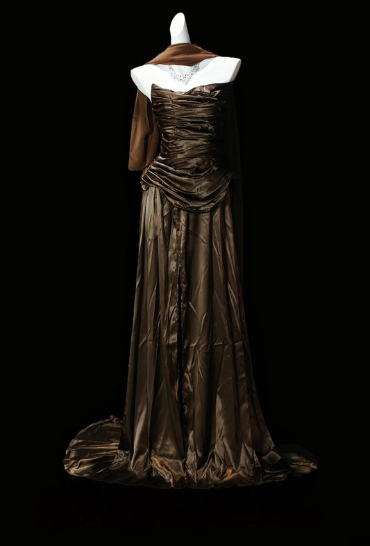 Strapless Satin Formal Prom Dress Retro Evening Gown  J11819