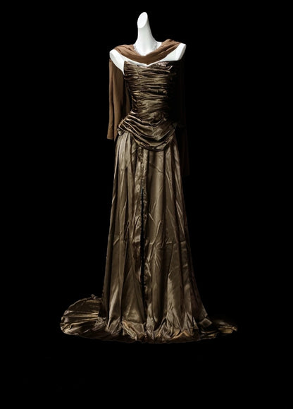 Strapless Satin Formal Prom Dress Retro Evening Gown  J11819