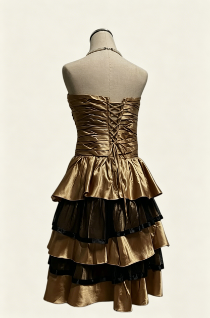 Trägerloses silbernes Vintage-Abendkleid, A-Linie, Geburtstagskleid J9370
