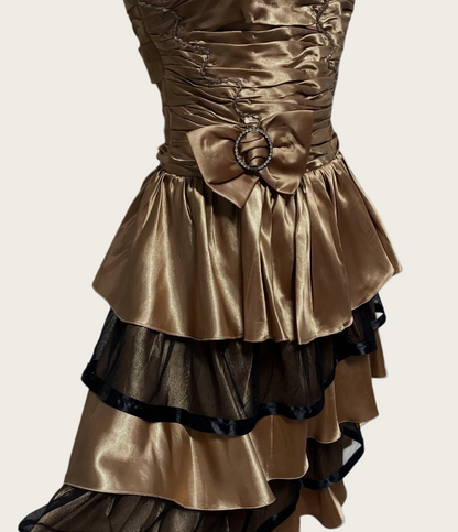 Trägerloses silbernes Vintage-Abendkleid, A-Linie, Geburtstagskleid J9370