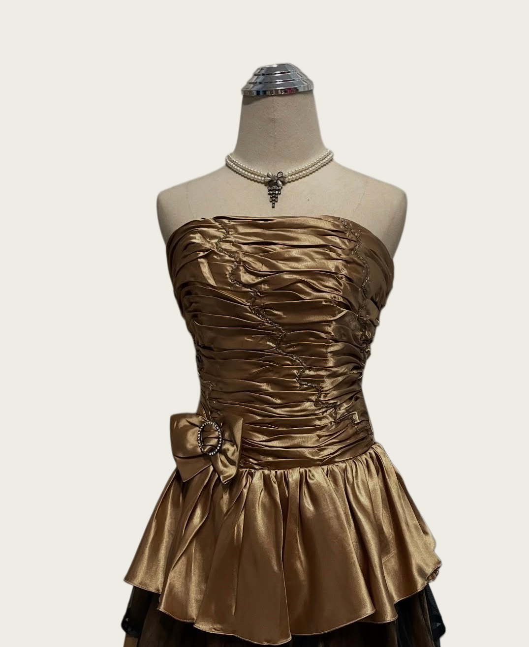 Trägerloses silbernes Vintage-Abendkleid, A-Linie, Geburtstagskleid J9370