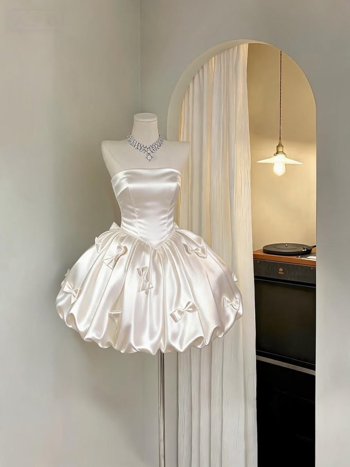 Strapless Satin Short Birthday Dress With Bow Knots  J11539