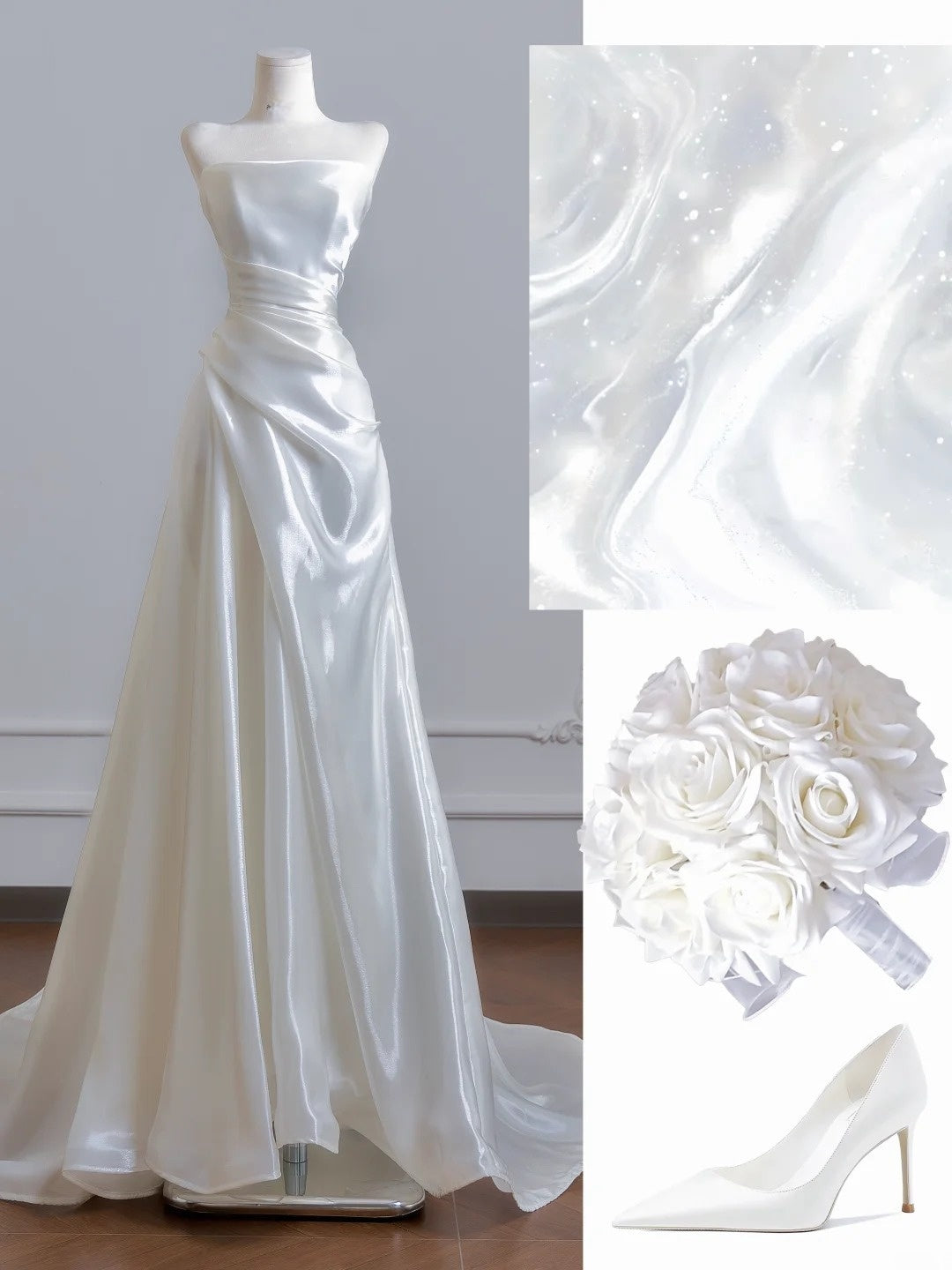 Strapless Satin White Wedding Dress Formal Evening Dress  J10593