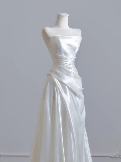 Strapless Satin White Wedding Dress Formal Evening Dress  J10593