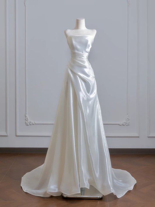 Trägerloses silbernes Vintage-Abendkleid, A-Linie, Geburtstagskleid J9370