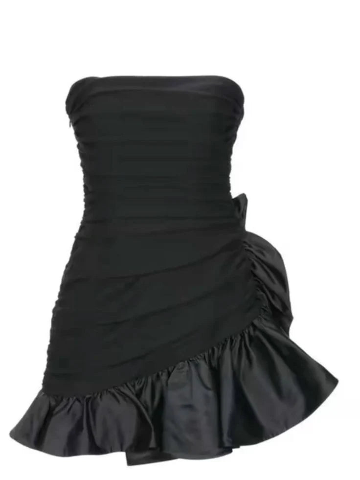 Strapless Sheath Black Homecoming Dress Ruffled Birthday Dress  J11546