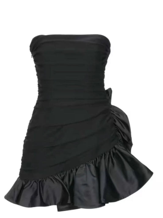 Strapless Sheath Black Homecoming Dress Ruffled Birthday Dress  J11546