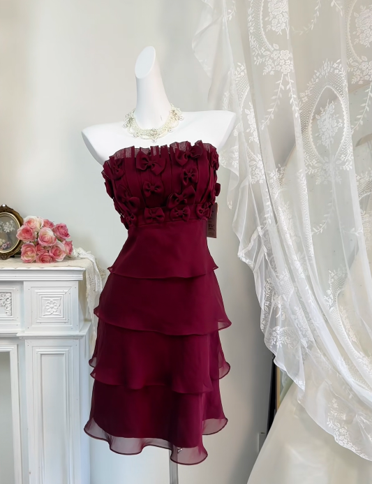 Strapless Sheath Chiffon Homecoming Dress With Bow Knots  J11162