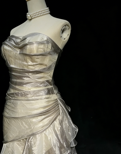 Robe de bal bustier violette en satin avec appliques, robe de soirée formelle J9413