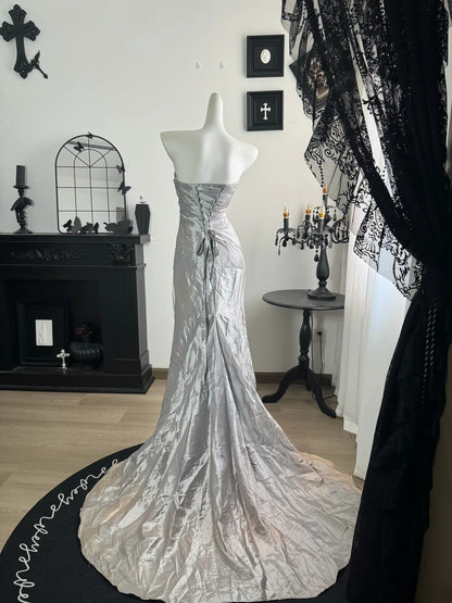 Strapless Silver Sheath Prom Dress Sheath Evening Dress  J10676