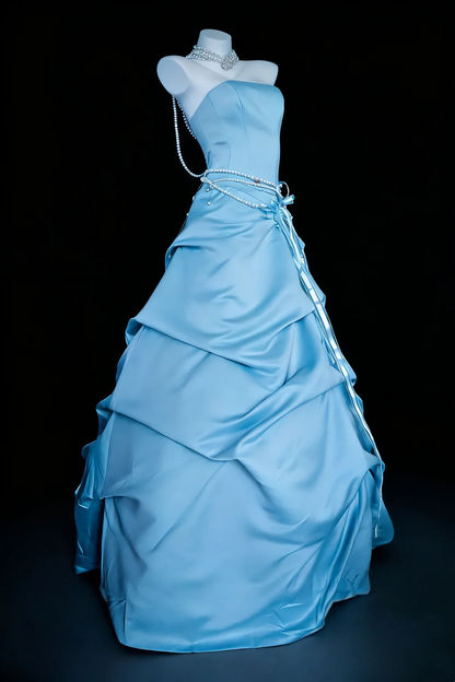Strapless Sky Blue Prom Dress A Line Birthday Dress  J9737
