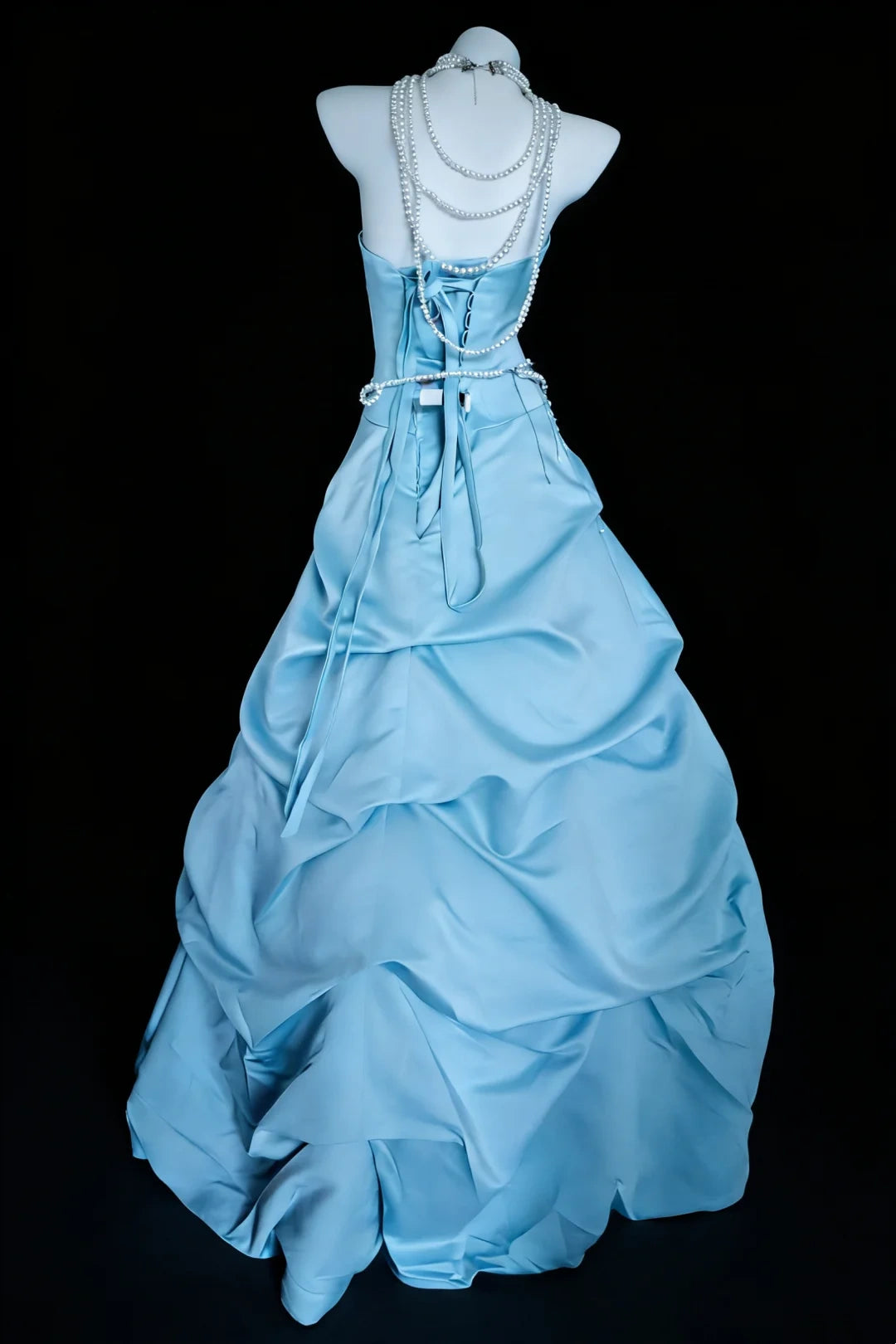 Strapless Sky Blue Prom Dress A Line Birthday Dress  J9737