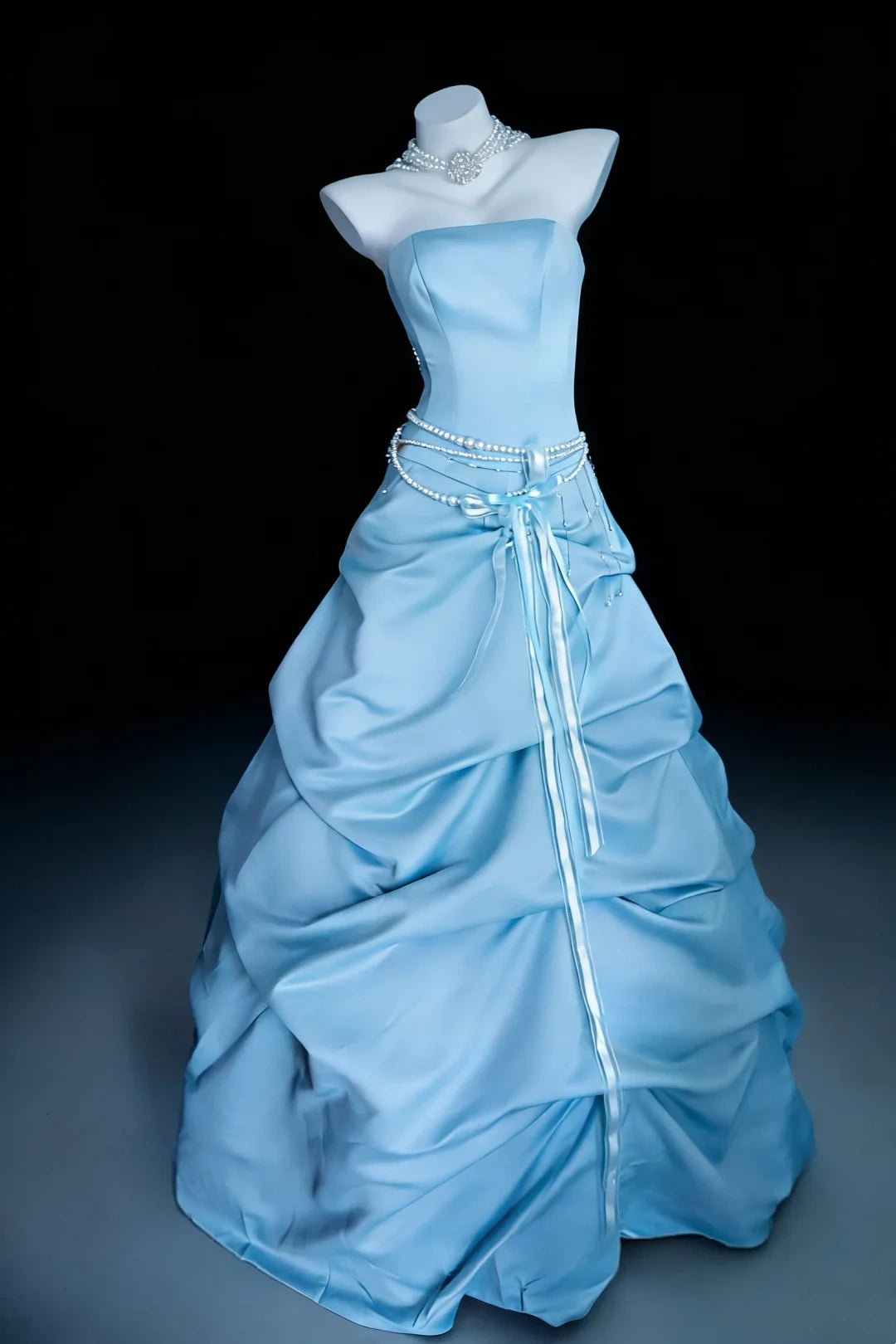 Strapless Sky Blue Prom Dress A Line Birthday Dress  J9737
