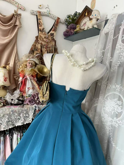 Trägerloses silbernes Vintage-Abendkleid, A-Linie, Geburtstagskleid J9370