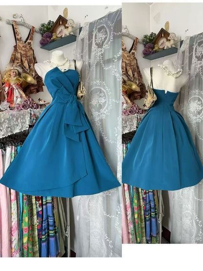 Trägerloses silbernes Vintage-Abendkleid, A-Linie, Geburtstagskleid J9370