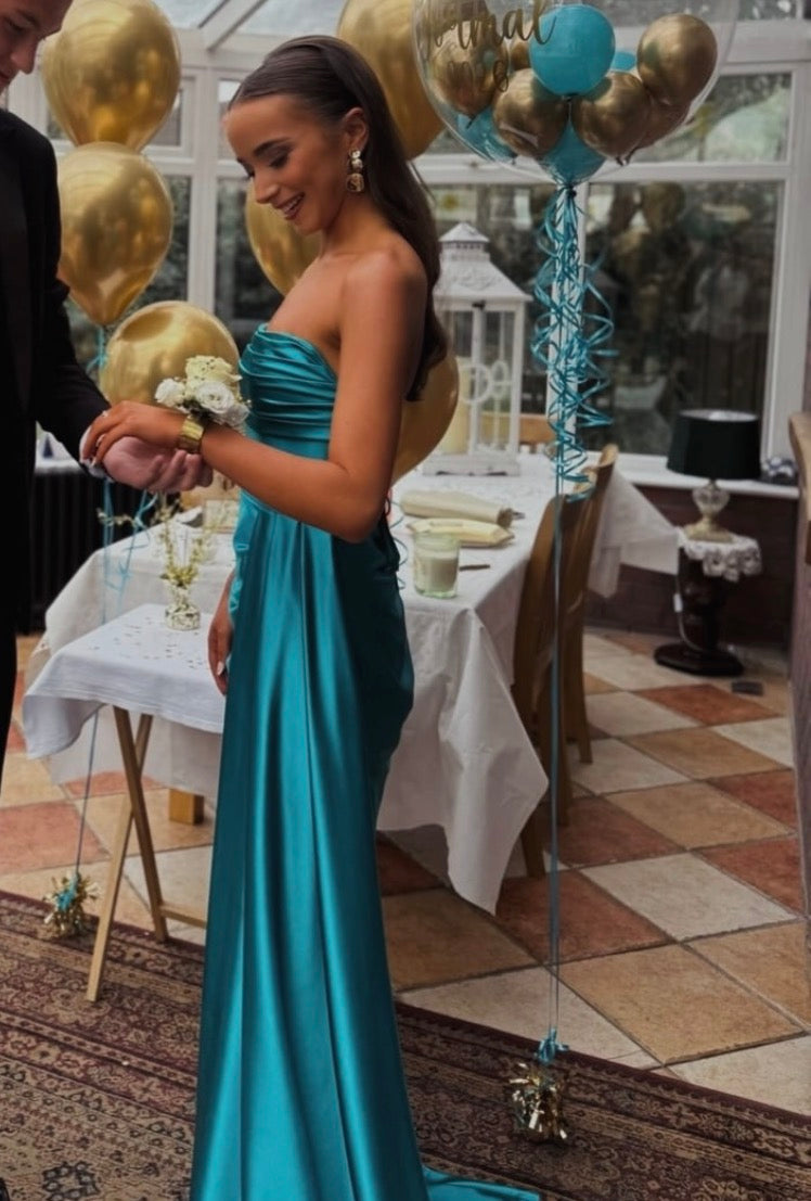 Trägerloses silbernes Vintage-Abendkleid, A-Linie, Geburtstagskleid J9370