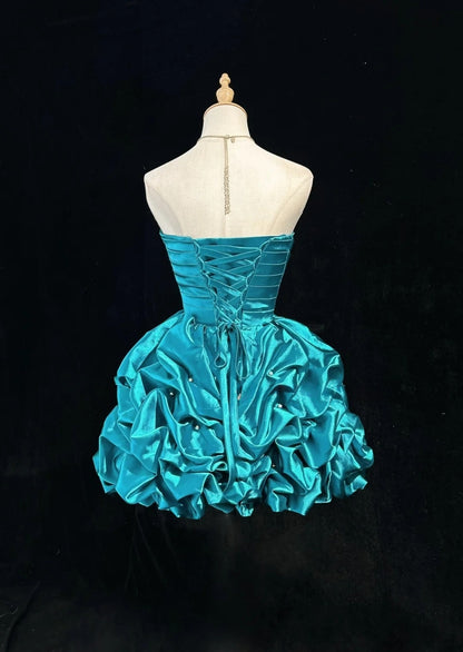 Trägerloses silbernes Vintage-Abendkleid, A-Linie, Geburtstagskleid J9370