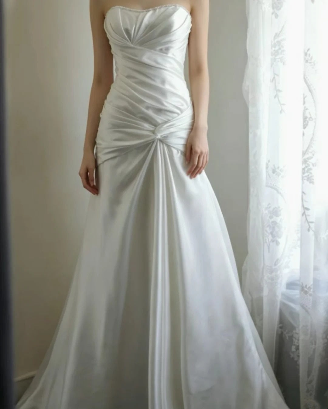 Strapless White Mermaid Satin Wedding Dress For Bride  J11906