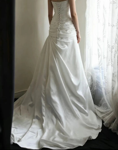 Strapless White Mermaid Satin Wedding Dress For Bride  J11906