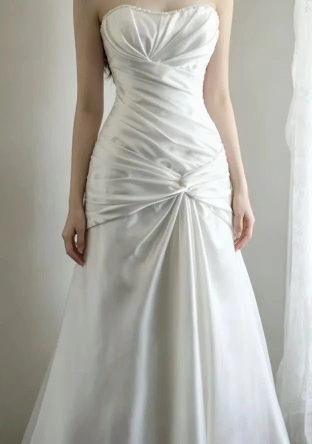 Strapless White Mermaid Satin Wedding Dress For Bride  J11906