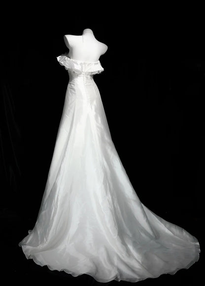 Trägerloses silbernes Vintage-Abendkleid, A-Linie, Geburtstagskleid J9370