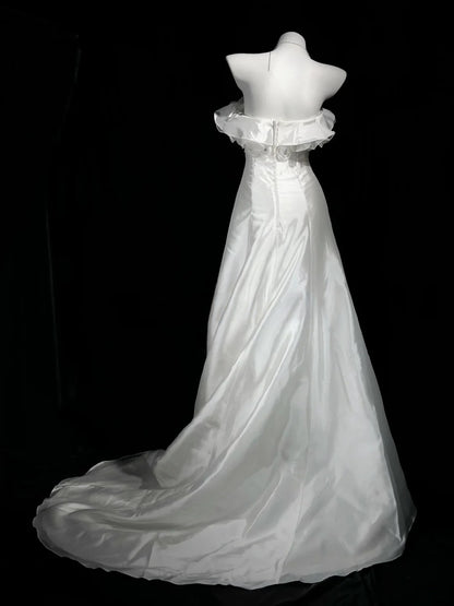 Trägerloses silbernes Vintage-Abendkleid, A-Linie, Geburtstagskleid J9370