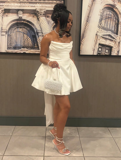 Trägerloses silbernes Vintage-Abendkleid, A-Linie, Geburtstagskleid J9370