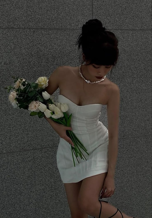 Strapless White Sheath Graduation Dress Birthday Dress  J11519