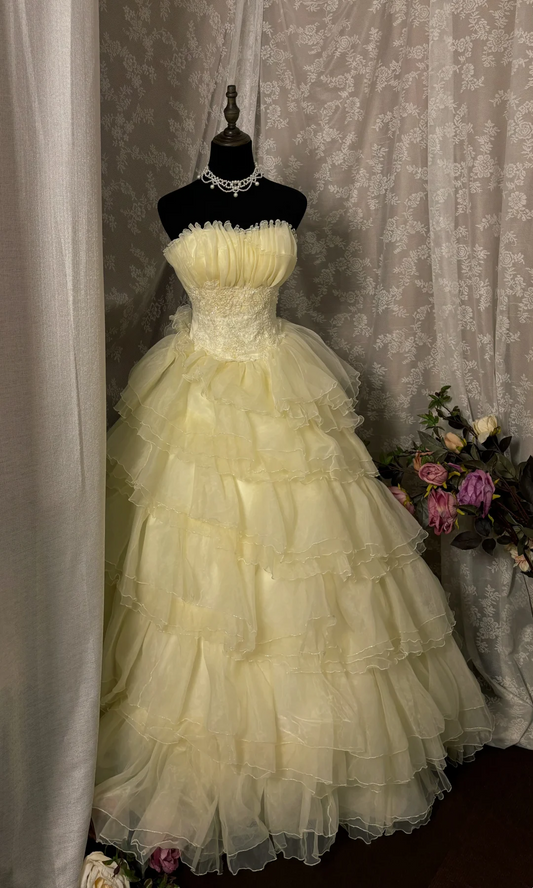 Strapless Yellow Ball Gown Quinceanera Dresses Layered Sweet 16 Birthday Dress  J10000