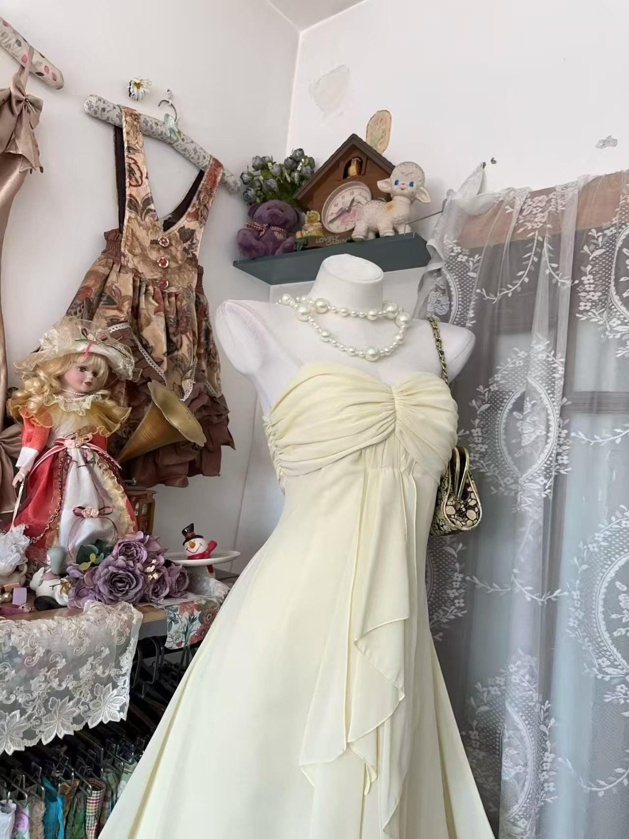 Strapless Yellow Chiffon A Line Prom Dress Formal Wedding Guest Dress J10073