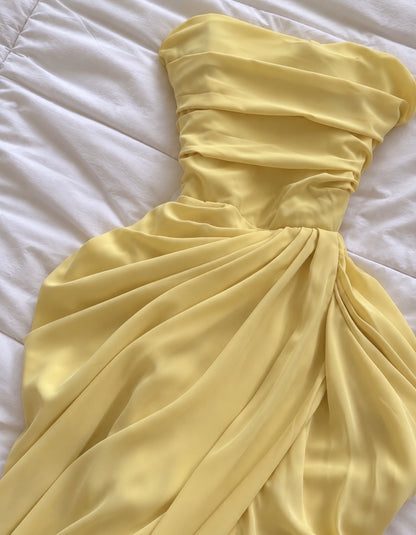 Trägerloses silbernes Vintage-Abendkleid, A-Linie, Geburtstagskleid J9370