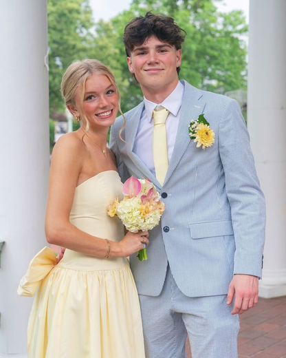 Strapless Yellow Satin Prom Dress With Bow  J10479