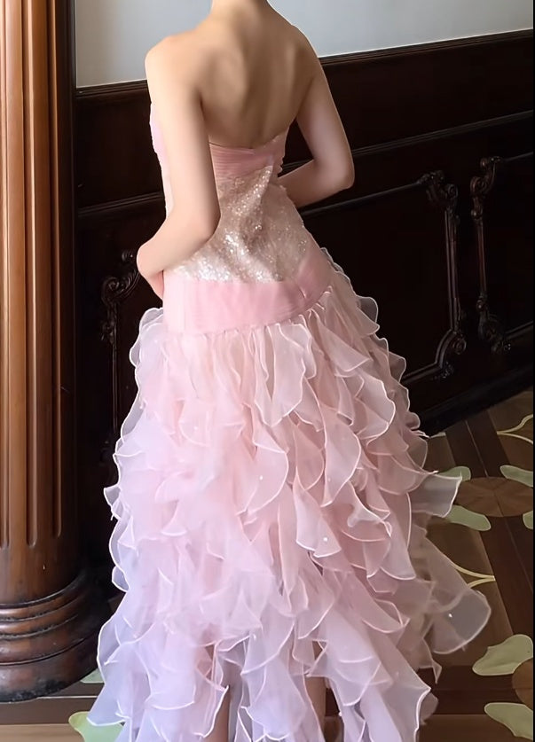 Strapless A Line Chiffon Ruffle Prom Dress Ruffled Formal Dress J9682